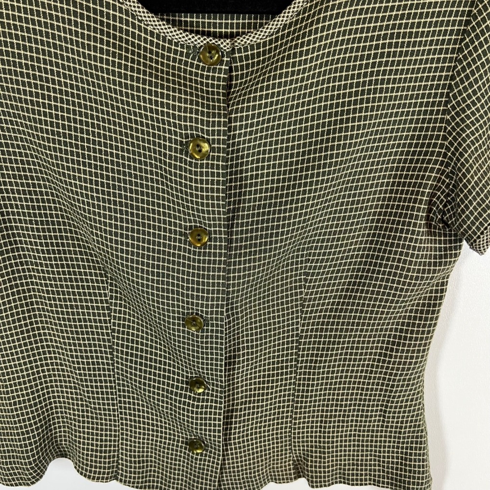 Petite Sophisticate Vintage 2 Piece Skort Set Olive Green Grid Plaid Blouse 90s - Picture 4 of 13